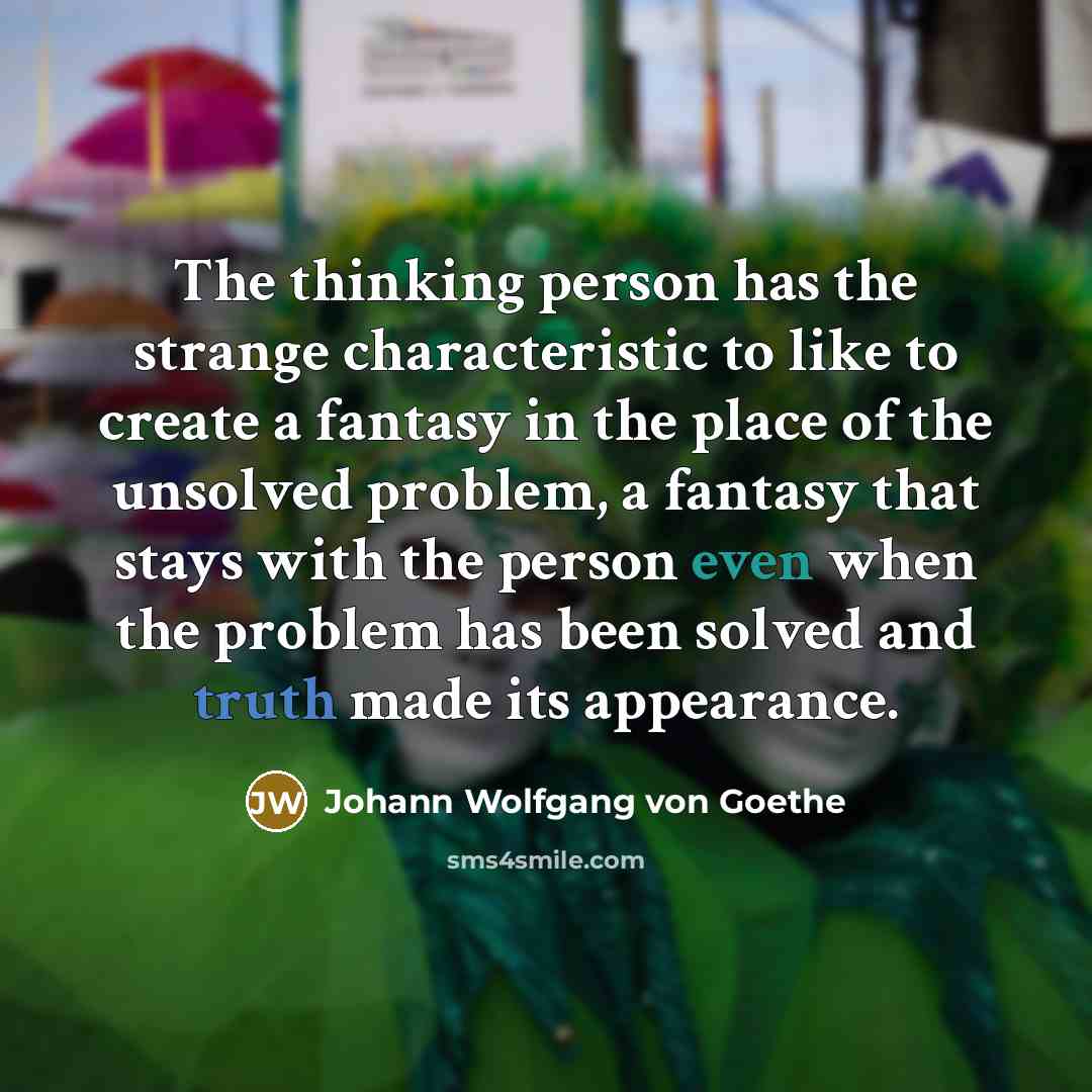 “The thinking person has the strange characteristic to like to…” quote by Johann Wolfgang von Goethe