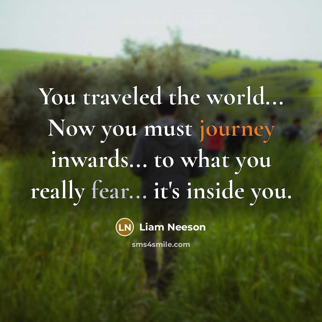 “You traveled the world... Now you must journey inwards... to…” quote by Liam Neeson