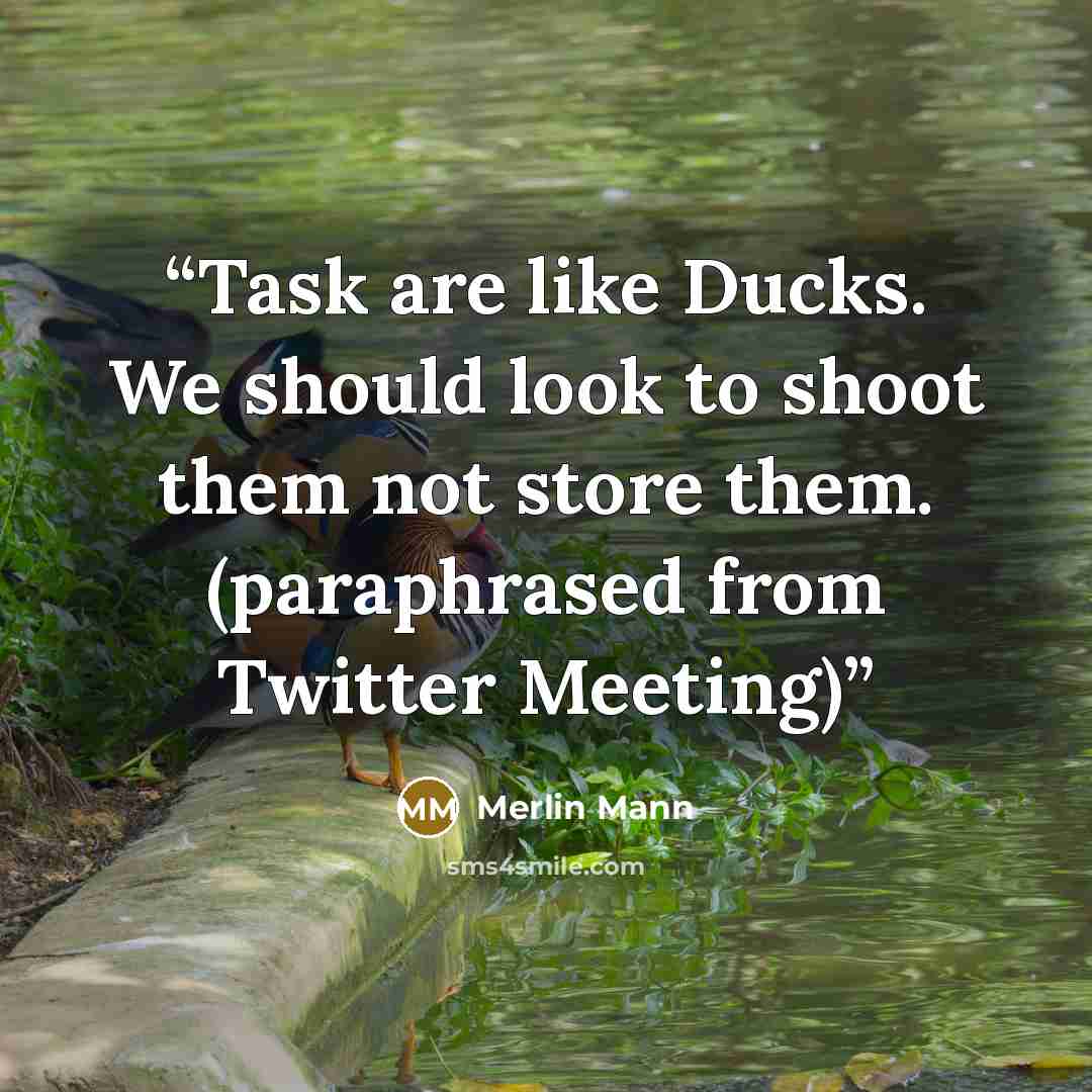 “Task are like Ducks. We should look to shoot them not store them. (paraphrased from Twitter Meeting)” quote by Merlin Mann