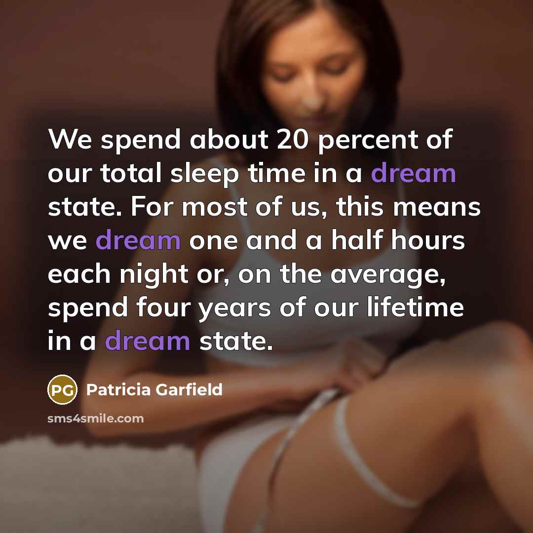 “We spend about 20 percent of our total sleep time…” quote by Patricia Garfield