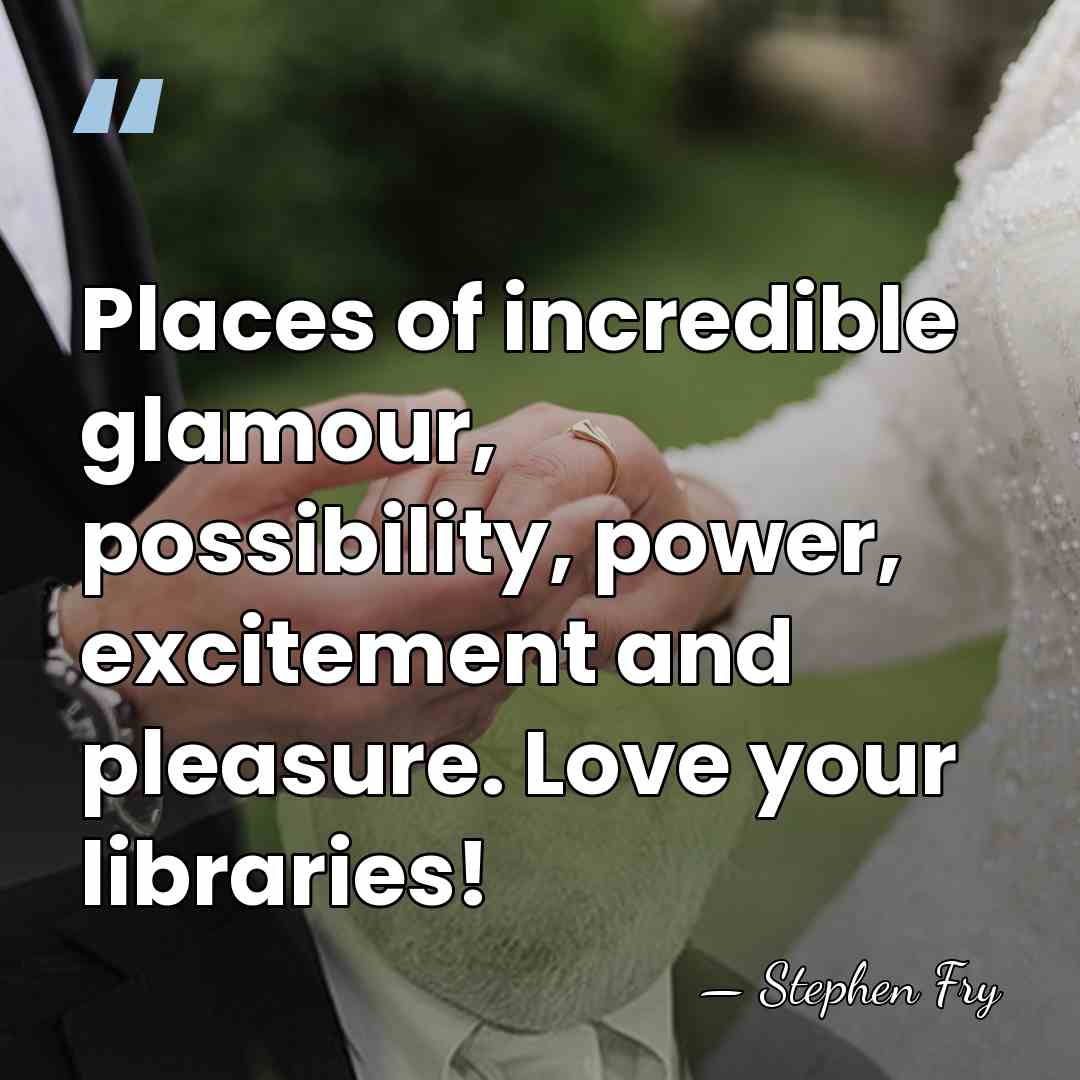 Places of incredible glamour, possibility, power, excitement and pleasure. Love your libraries! - Stephen Fry