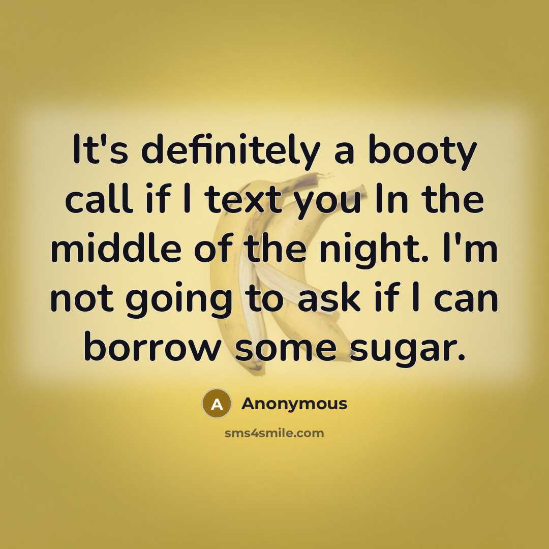 “It's definitely a booty call if I text you In the middle of the night. I'm not going to ask if I can borrow some sugar.” quote by Anonymous