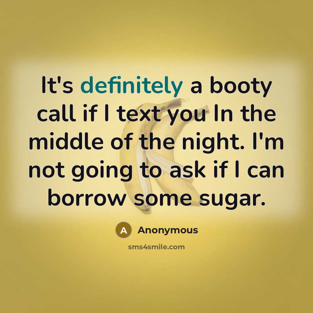 “It's definitely a booty call if I text you In the middle of the night. I'm not going to ask if I can borrow some sugar.” quote by Anonymous