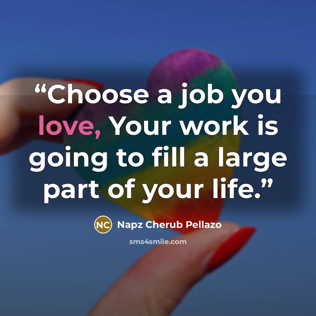 “Choose a job you love, Your work is going to fill a large part of your life.” quote by Napz Cherub Pellazo