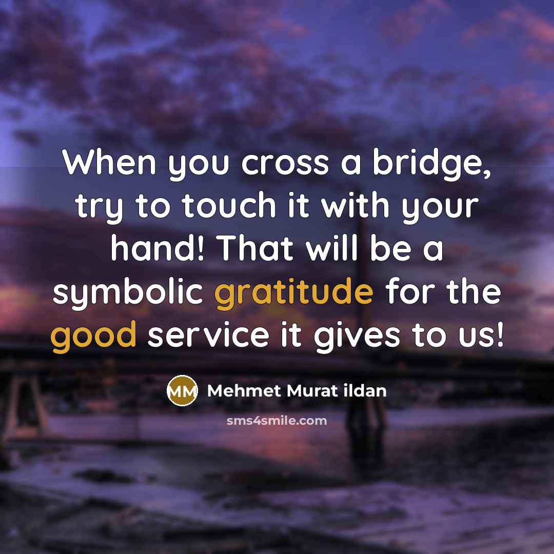 “When you cross a bridge, try to touch it with your hand! That will be a symbolic gratitude for the good service it gives to us!” quote by Mehmet Murat Ildan