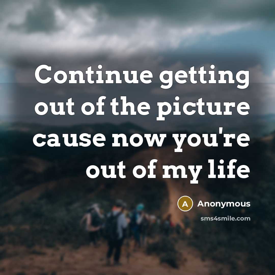 “Continue getting out of the picture cause now you're out…” quote by Anonymous