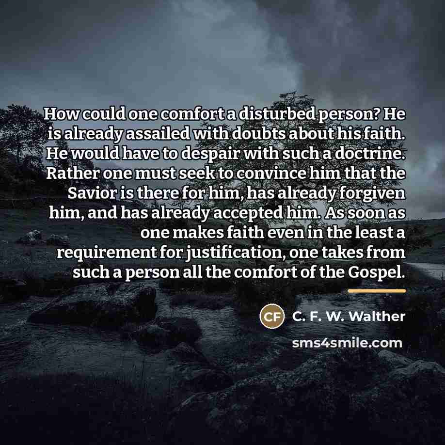 “How could one comfort a disturbed person? He is already…” quote by C. F. W. Walther