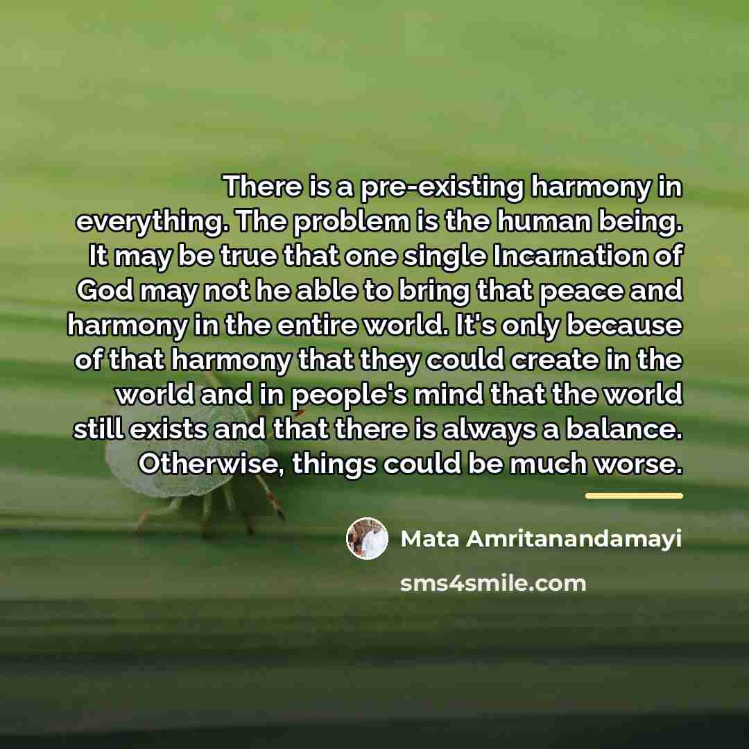 “There is a pre-existing harmony in everything. The problem is…” quote by Mata Amritanandamayi