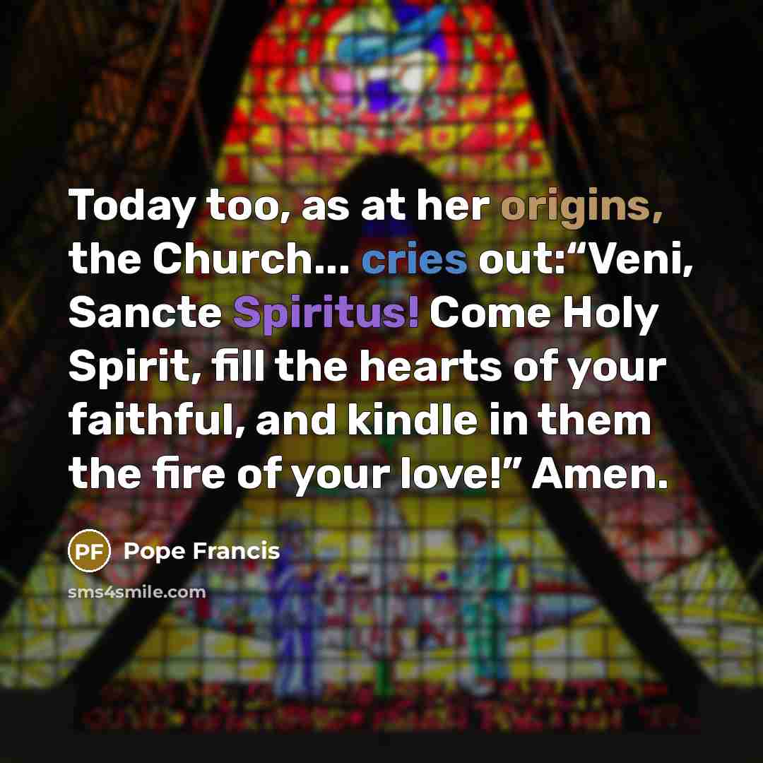 “Today too, as at her origins, the Church... cries out:“Veni,…” quote by Pope Francis