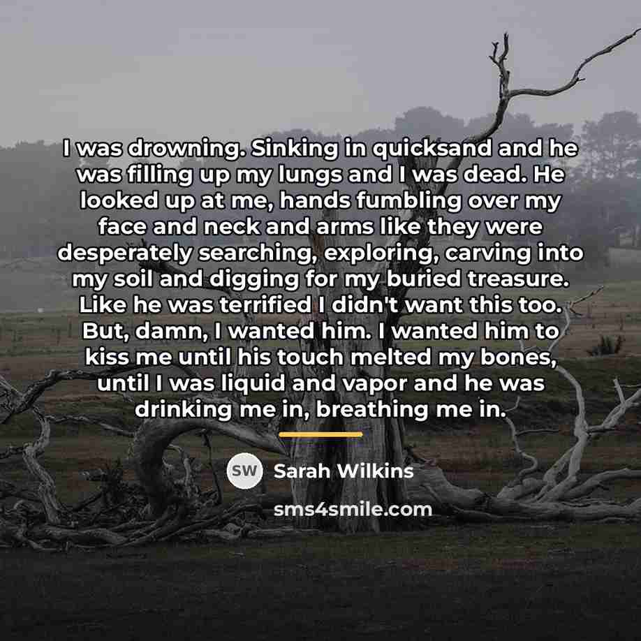 “I was drowning. Sinking in quicksand and he was filling…” quote by Sarah Wilkins