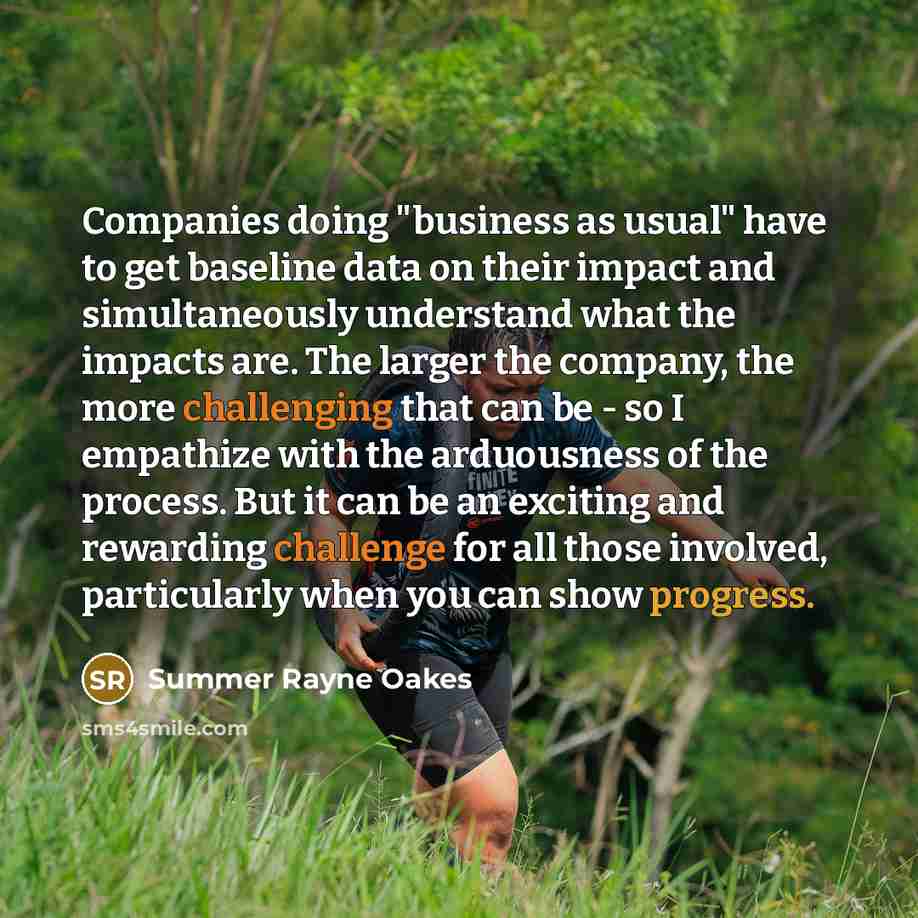 “Companies doing "business as usual" have to get baseline data…” quote by Summer Rayne Oakes