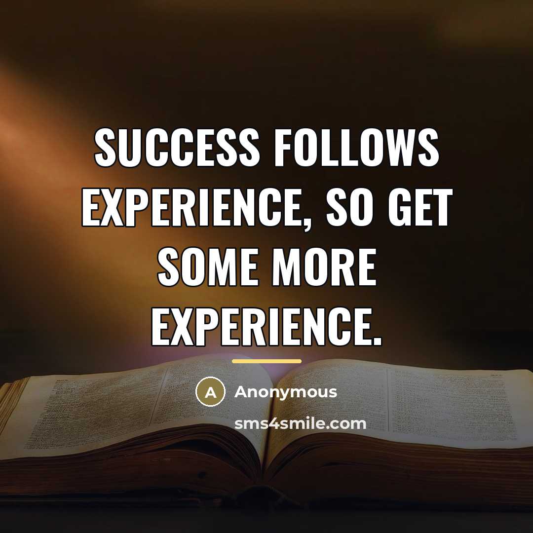 “Success follows experience, so get some more experience.…” quote by Anonymous