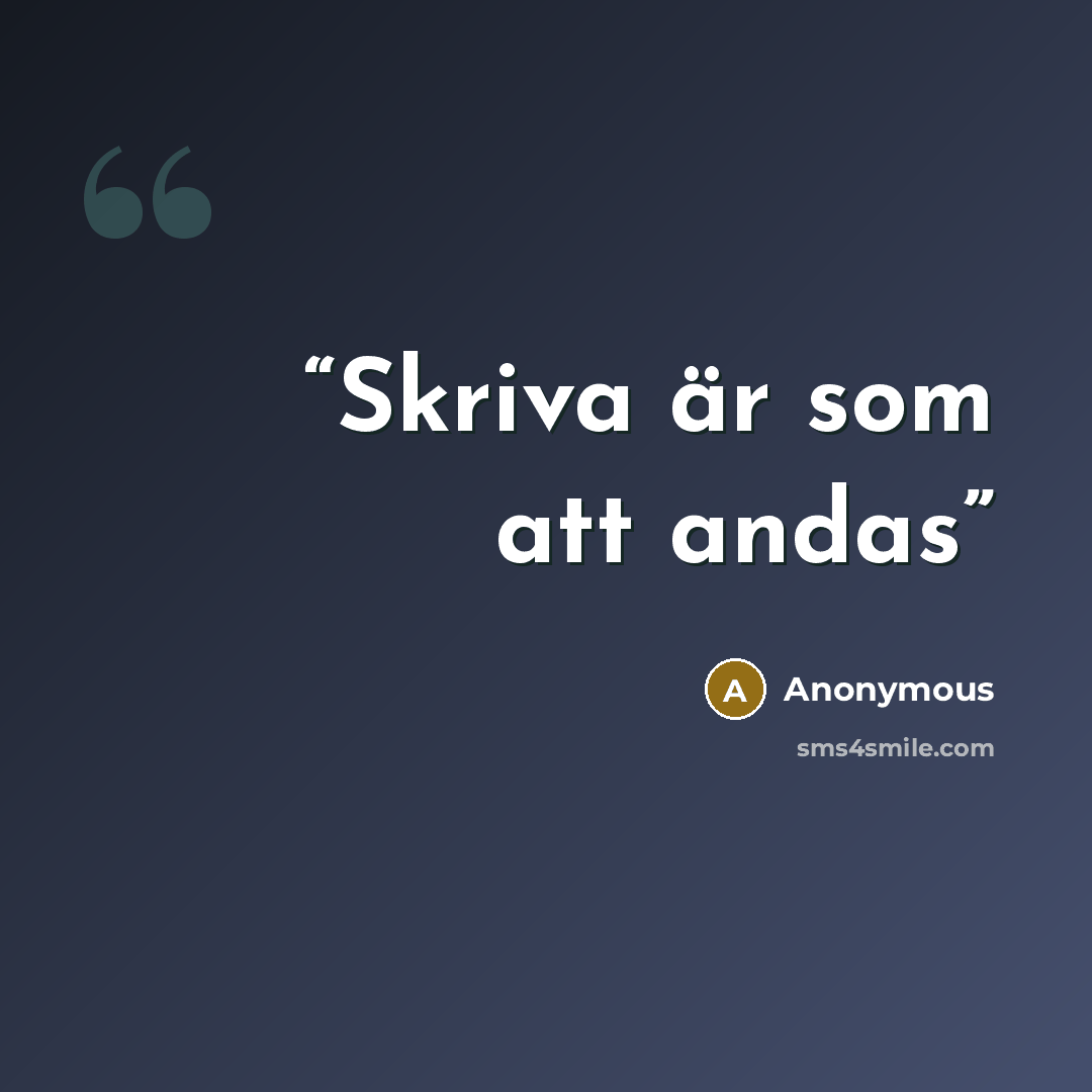 “Skriva är som att andas” quote by Anonymous