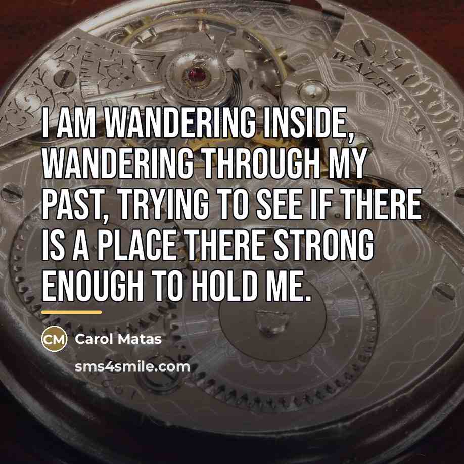 “I am wandering inside, wandering through my past, trying to…” quote by Carol Matas