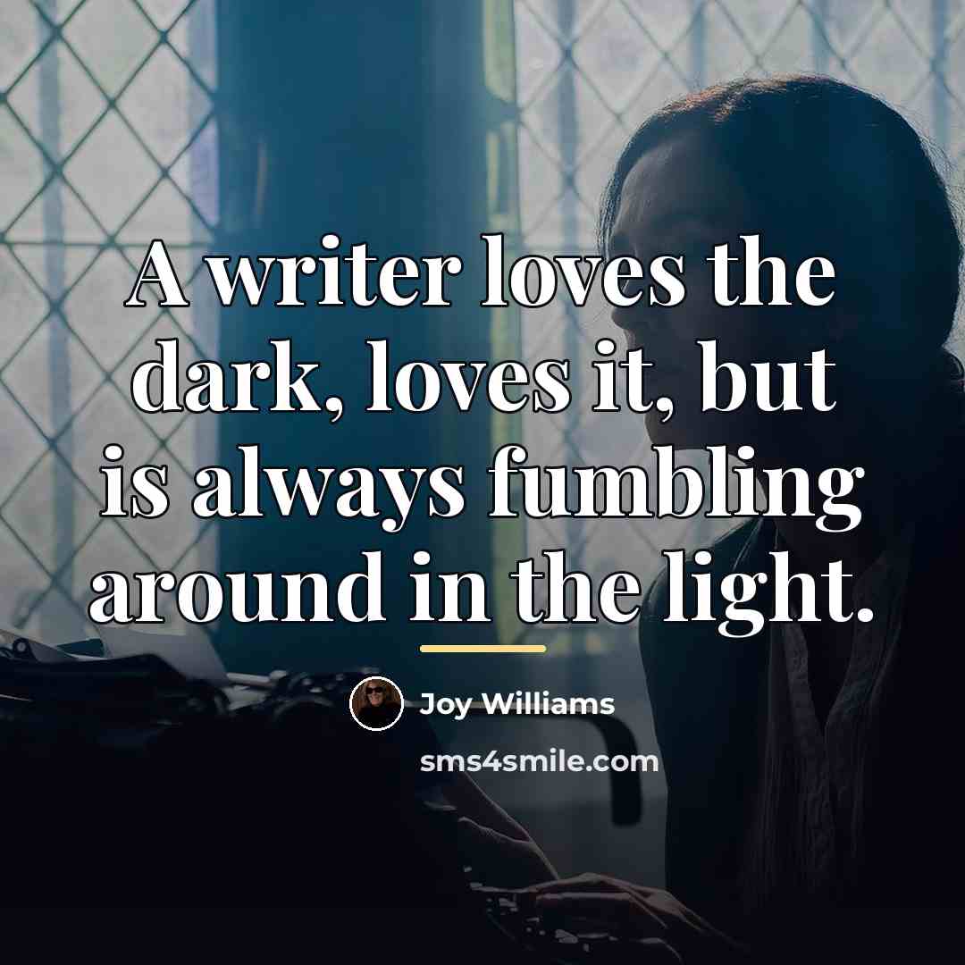 “A writer loves the dark, loves it, but is always…” quote by Joy Williams