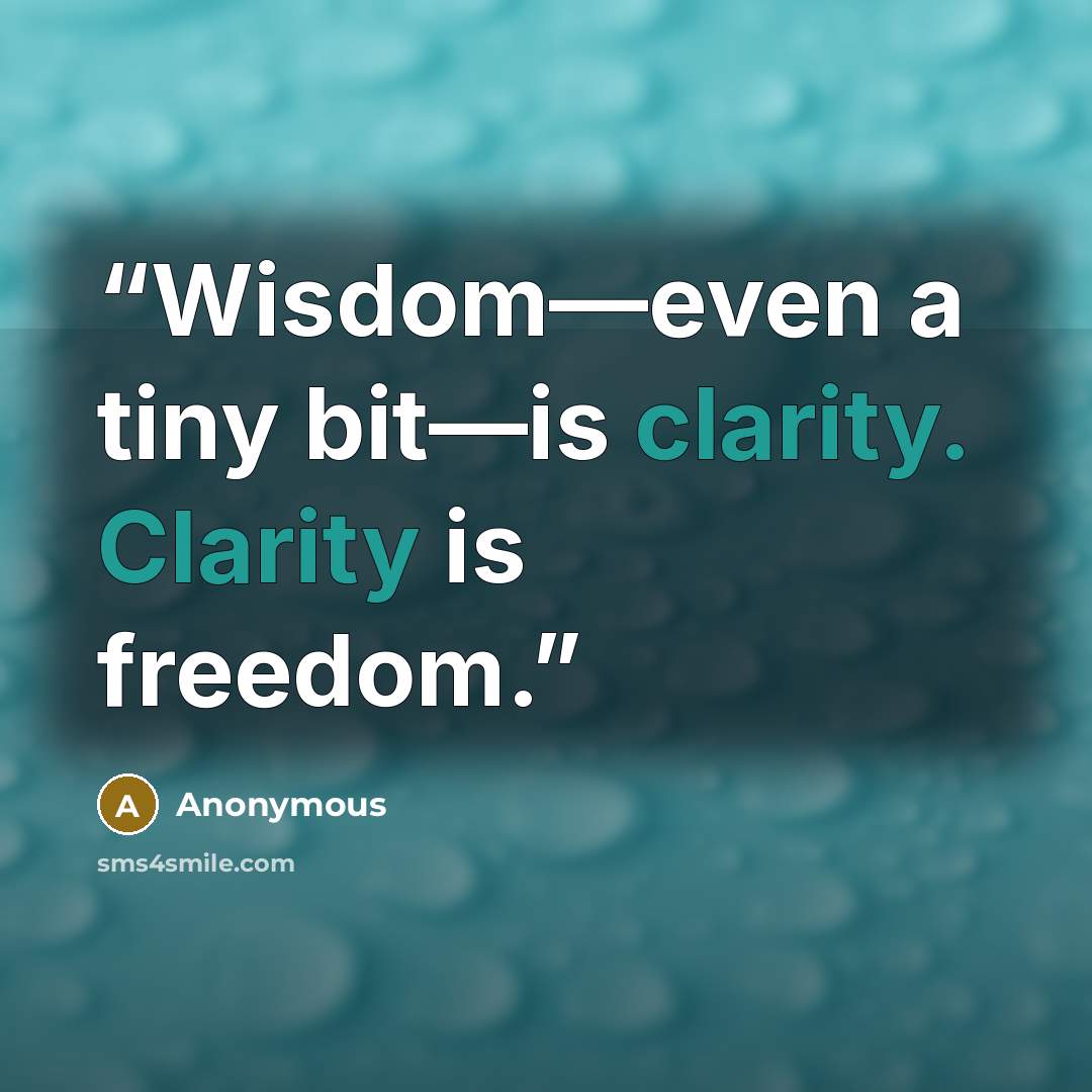 “Wisdom—even a tiny bit—is clarity. Clarity is freedom.” quote by Anonymous