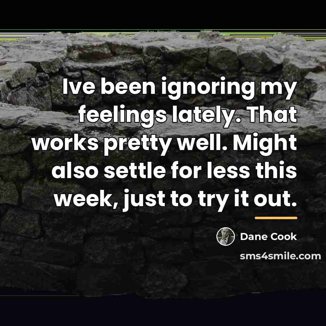 “Ive been ignoring my feelings lately. That works pretty well.…” quote by Dane Cook