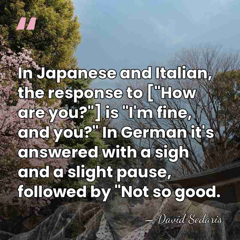 In Japanese and Italian, the response to ["How are you?"] is "I'm&hellip; - David Sedaris