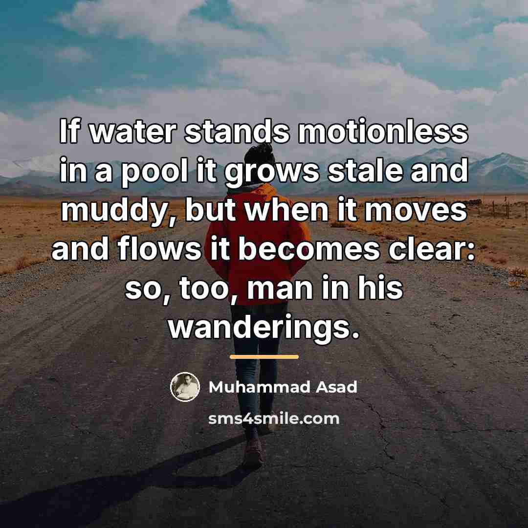“If water stands motionless in a pool it grows stale…” quote by Muhammad Asad