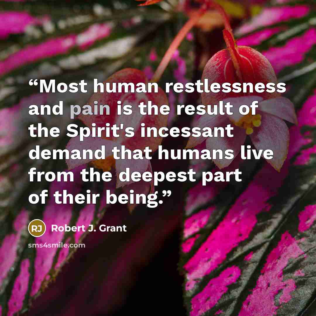 “Most human restlessness and pain is the result of the Spirit's incessant demand that humans live from the deepest part of their being.” quote by Robert J. Grant