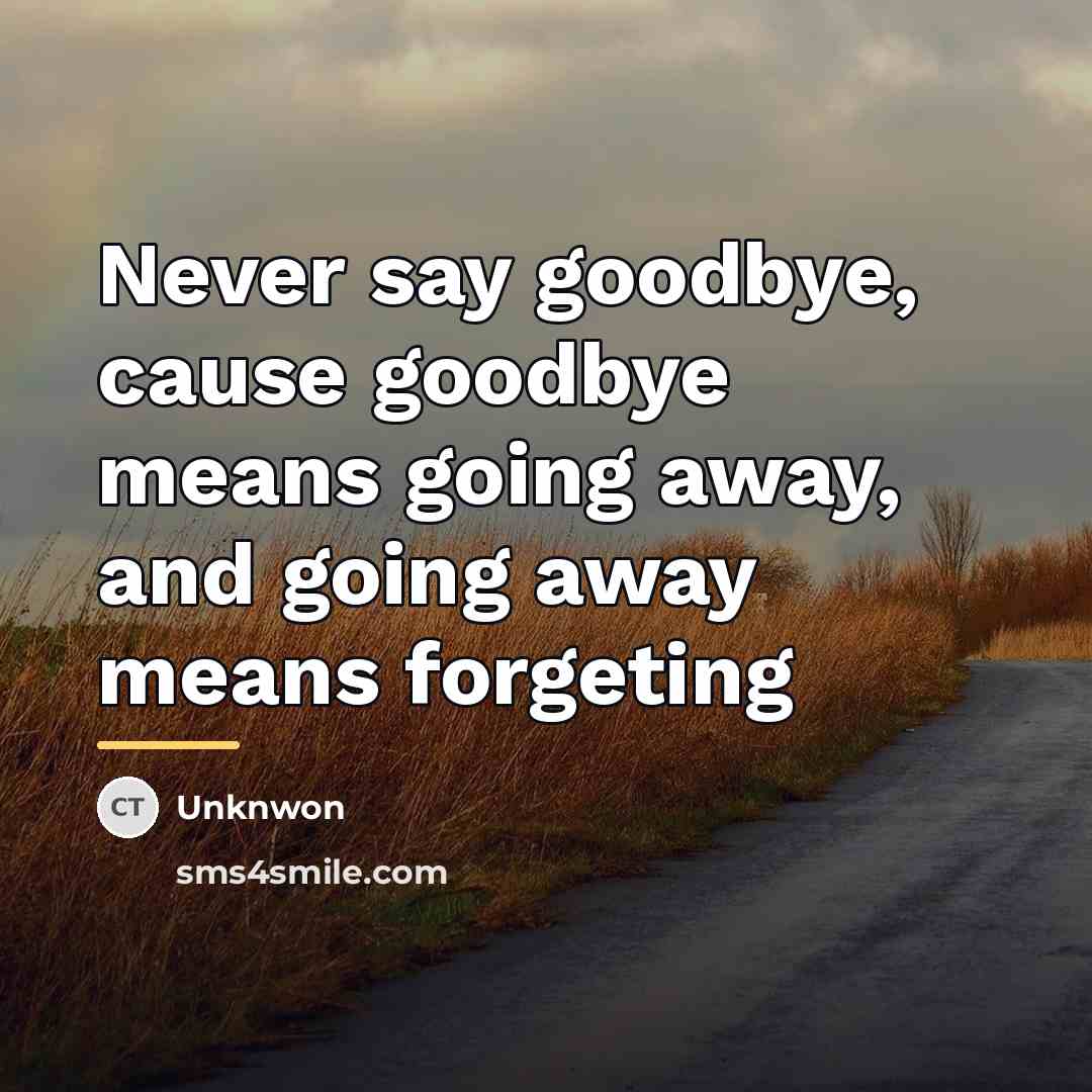 “Never say goodbye, cause goodbye means going away, and going…” quote by Unknwon