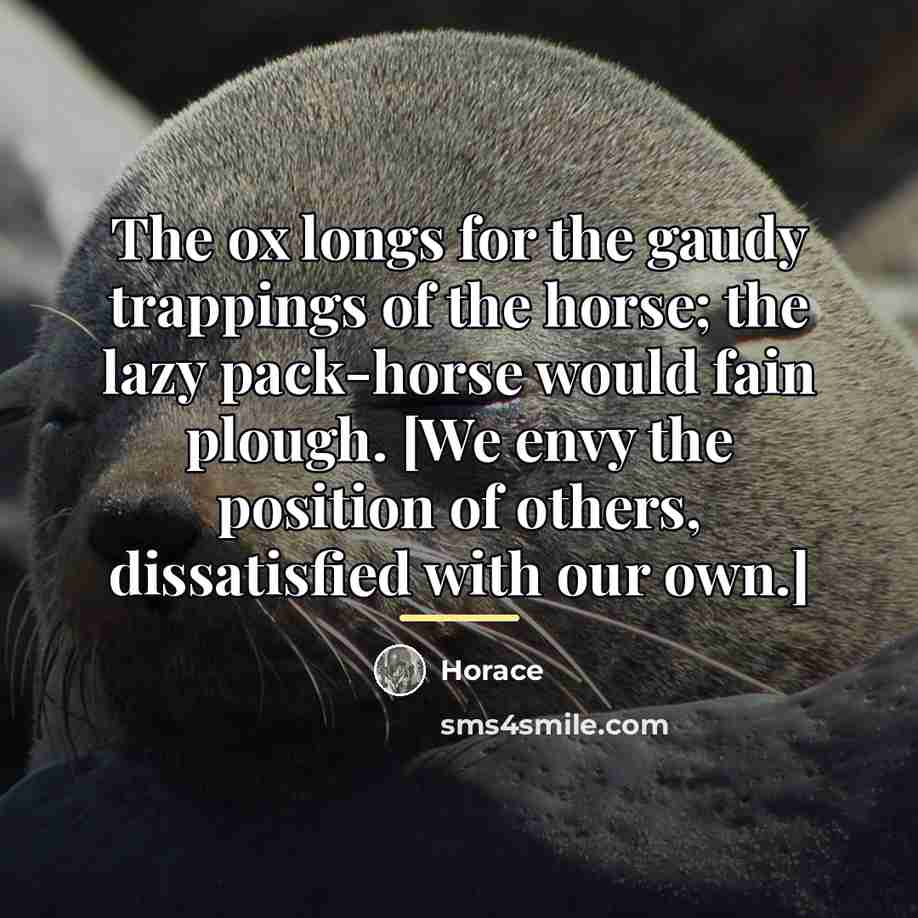 “The ox longs for the gaudy trappings of the horse;…” quote by Horace
