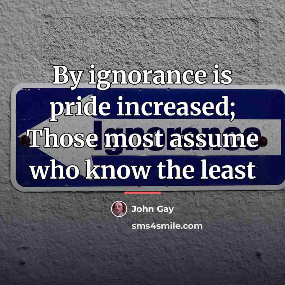 “By ignorance is pride increased; Those most assume who know…” quote by John Gay