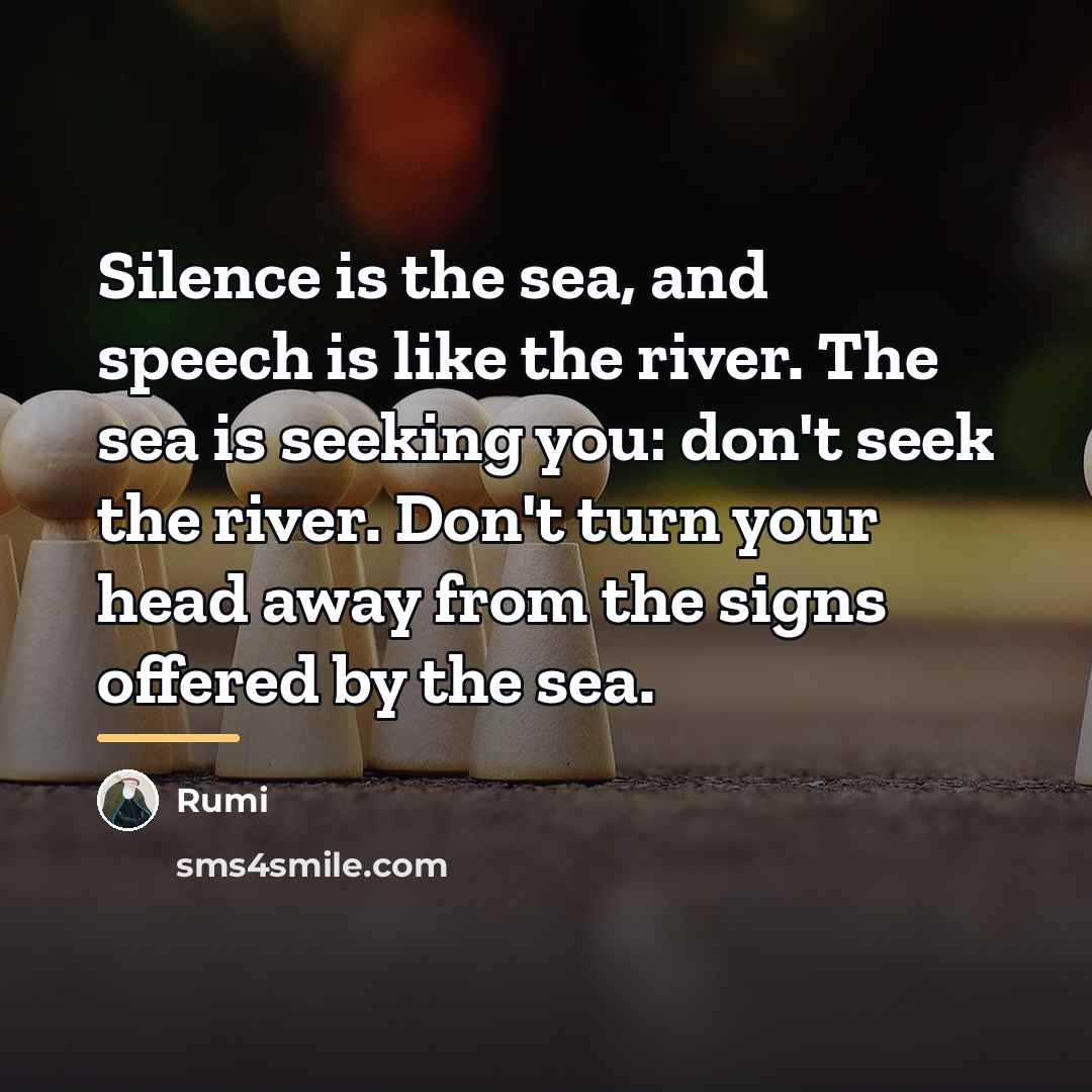 “Silence is the sea, and speech is like the river.…” quote by Rumi