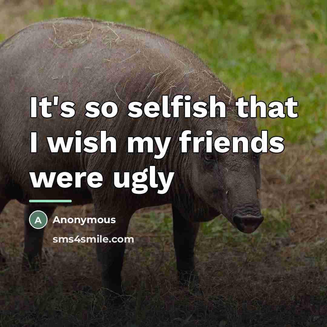“It's so selfish that I wish my friends were ugly…” quote by Anonymous