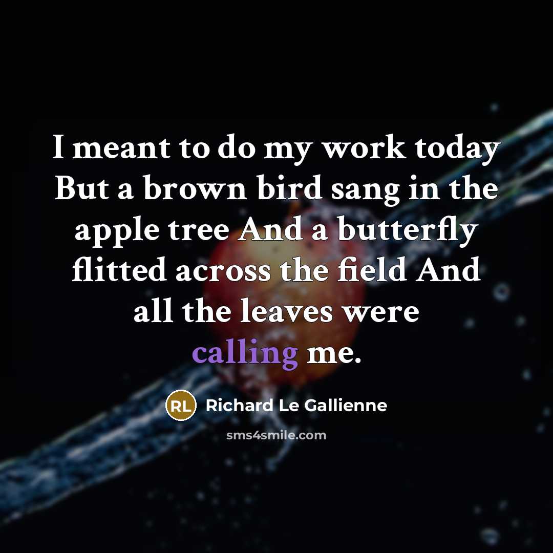 “I meant to do my work today But a brown…” quote by Richard Le Gallienne