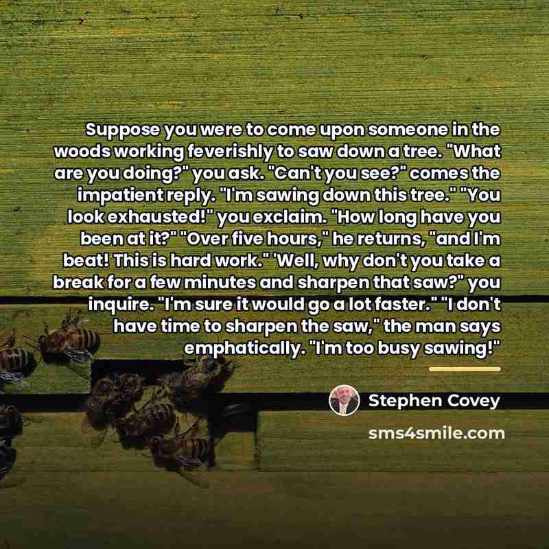 “Suppose you were to come upon someone in the woods…” quote by Stephen Covey