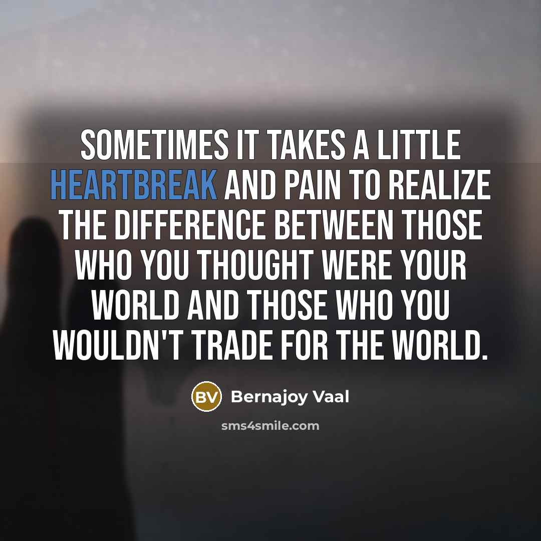 “Sometimes it takes a little heartbreak and pain to realize…” quote by Bernajoy Vaal