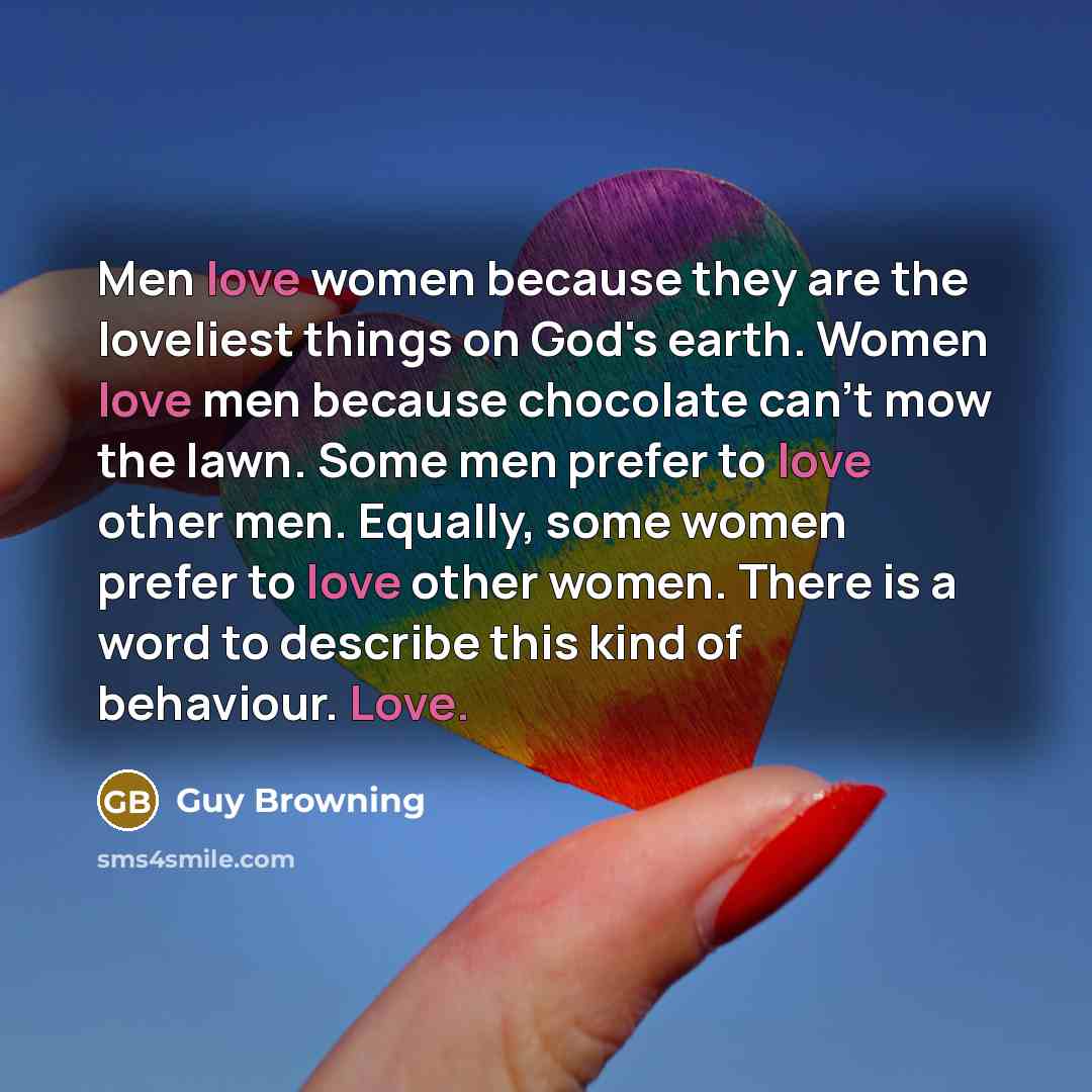 “Men love women because they are the loveliest things on…” quote by Guy Browning