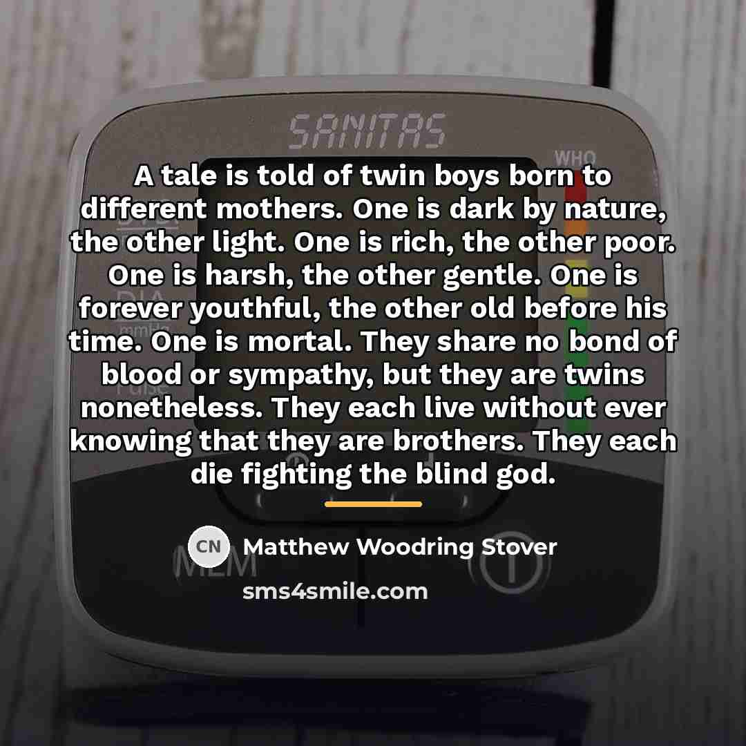 “A tale is told of twin boys born to different…” quote by Matthew Woodring Stover