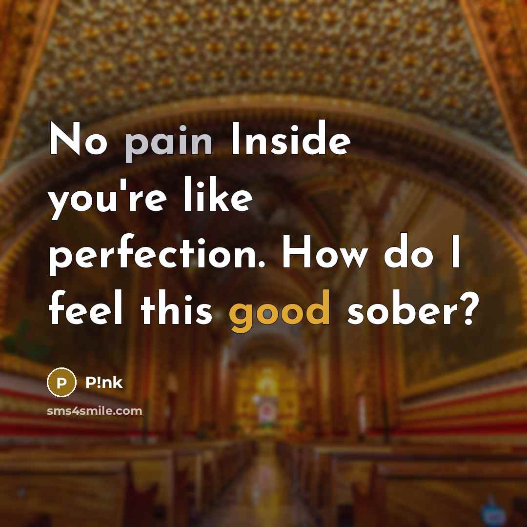 “No pain Inside you're like perfection. How do I feel this good sober?” quote by P!nk