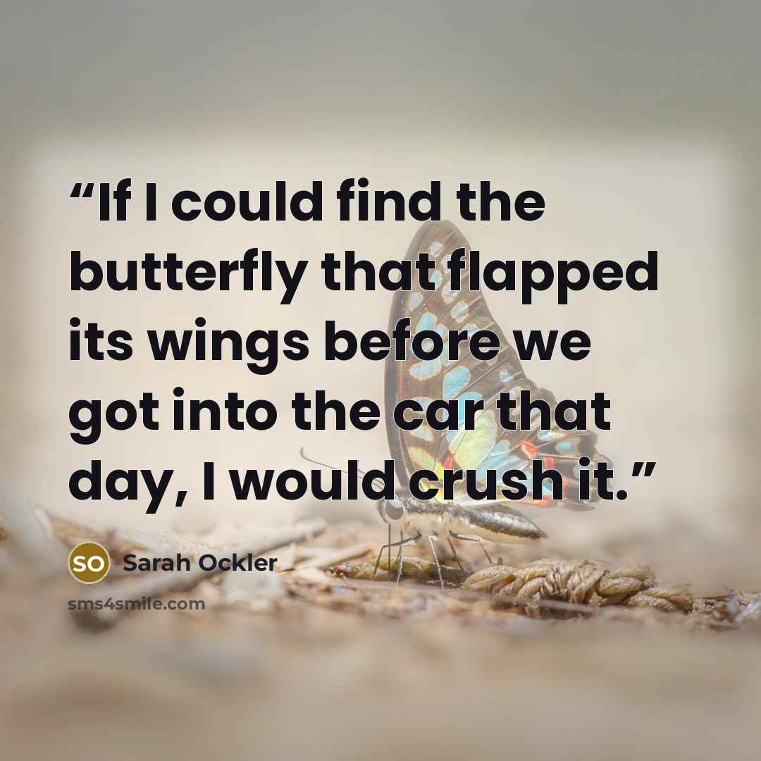 “If I could find the butterfly that flapped its wings before we got into the car that day, I would crush it.” quote by Sarah Ockler