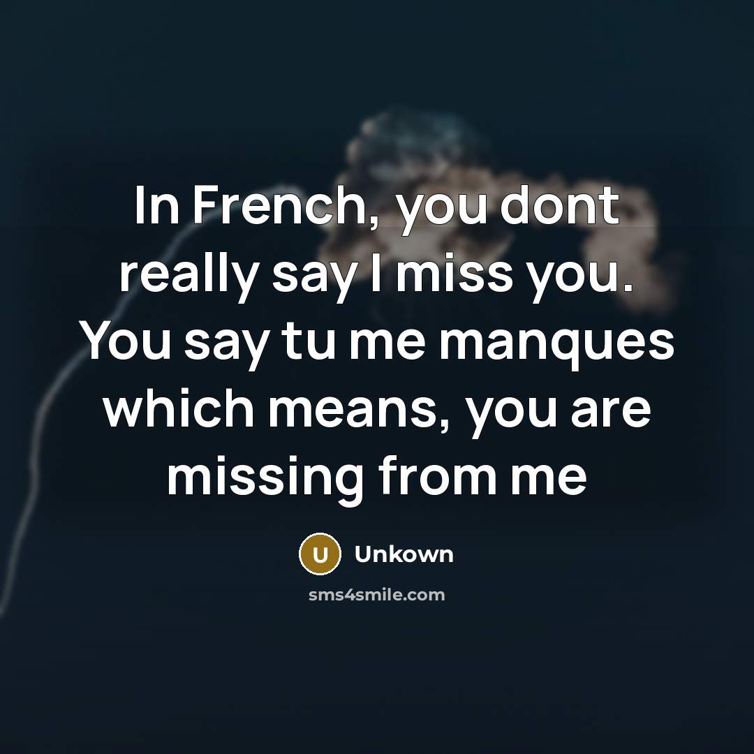 “In French, you dont really say I miss you. You say tu me manques which means, you are missing from me” quote by Unkown