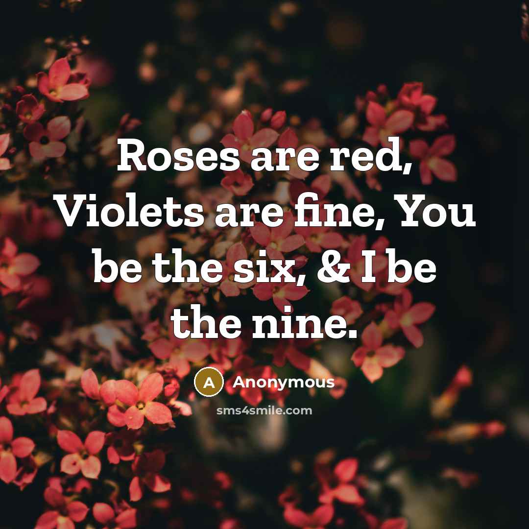 “Roses are red, Violets are fine, You be the six,…” quote by Anonymous