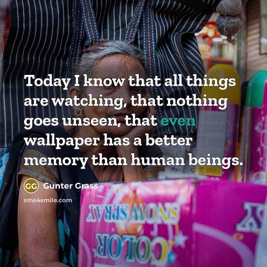 “Today I know that all things are watching, that nothing…” quote by Gunter Grass