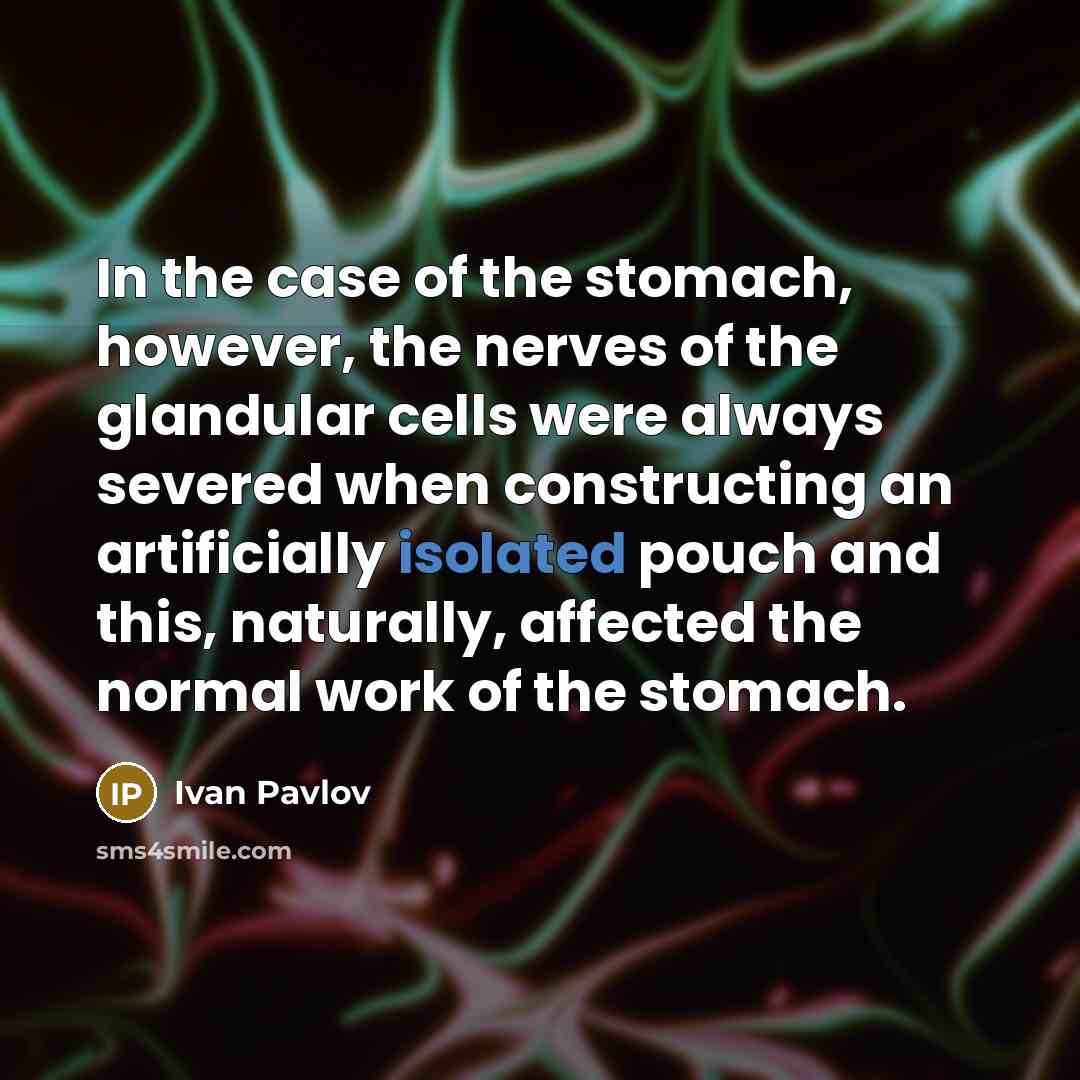 “In the case of the stomach, however, the nerves of…” quote by Ivan Pavlov