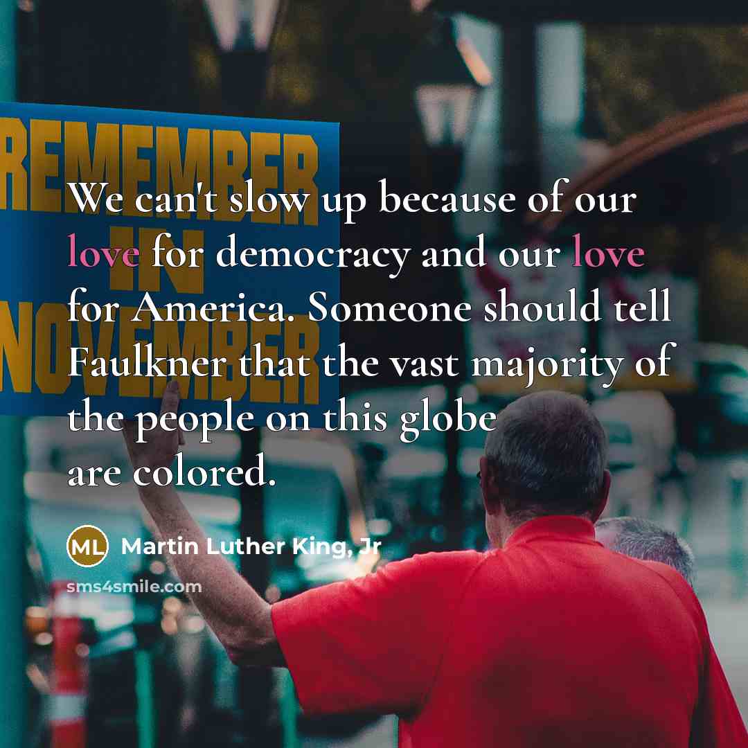 “We can't slow up because of our love for democracy…” quote by Martin Luther King, Jr