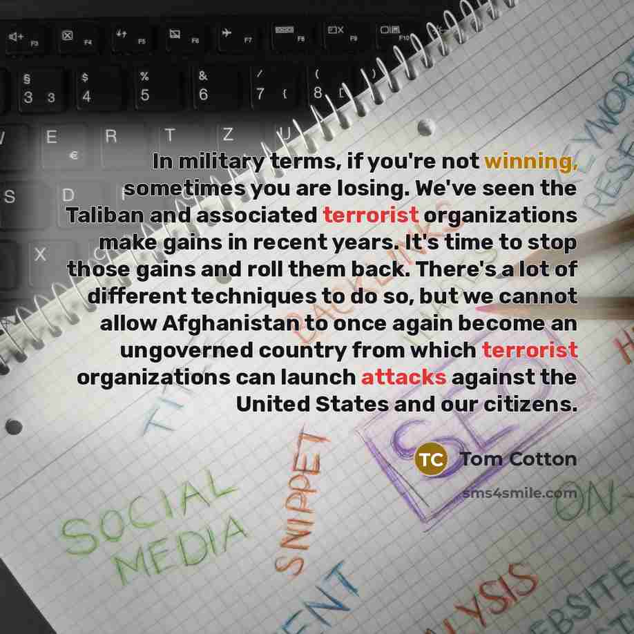 “In military terms, if you're not winning, sometimes you are…” quote by Tom Cotton