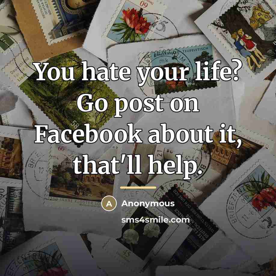 “You hate your life? Go post on Facebook about it,…” quote by Anonymous