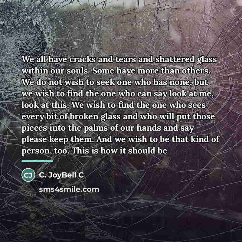 “We all have cracks and tears and shattered glass within…” quote by C. JoyBell C