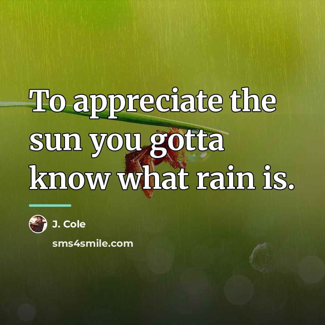 “To appreciate the sun you gotta know what rain is.…” quote by J. Cole