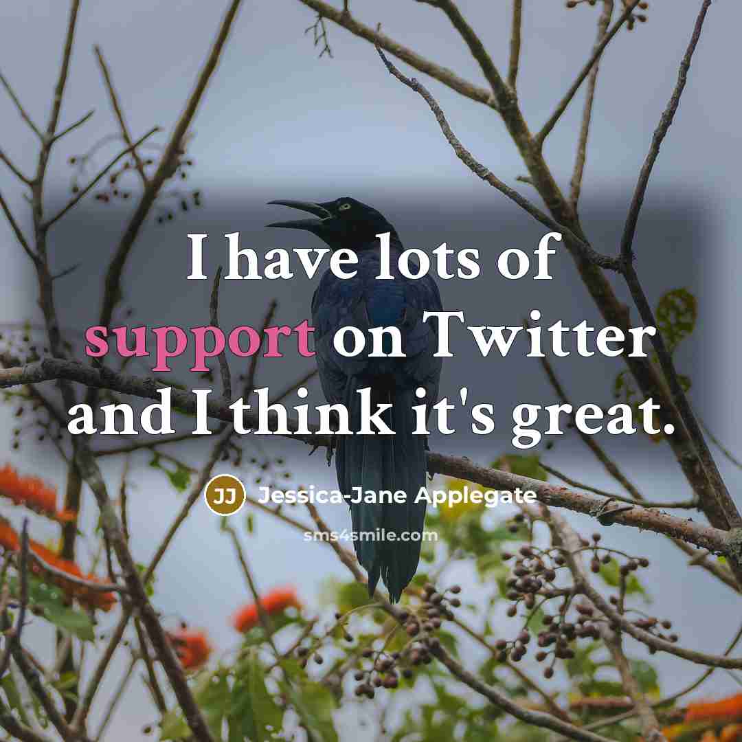“I have lots of support on Twitter and I think…” quote by Jessica-Jane Applegate