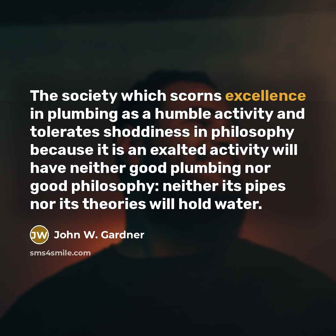 “The society which scorns excellence in plumbing as a humble…” quote by John W. Gardner