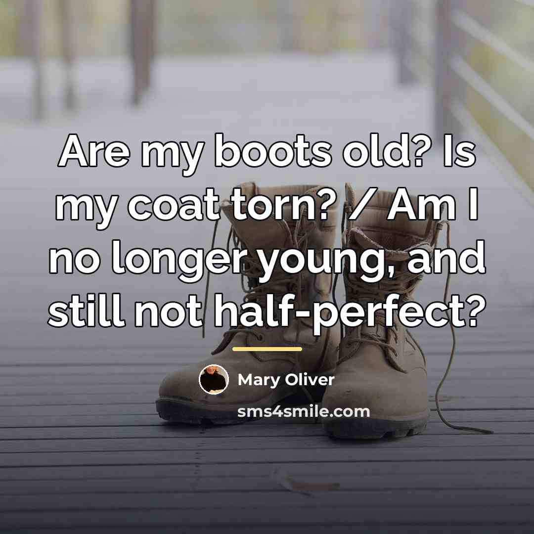 “Are my boots old? Is my coat torn? / Am…” quote by Mary Oliver