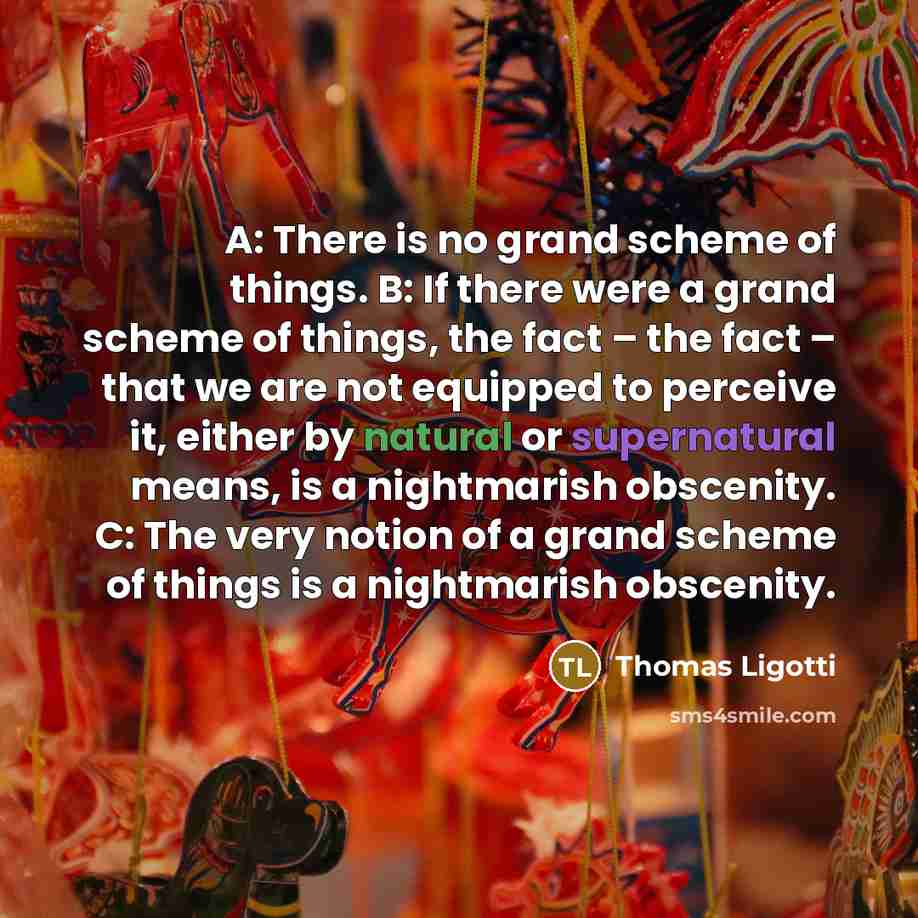 “A: There is no grand scheme of things. B: If…” quote by Thomas Ligotti