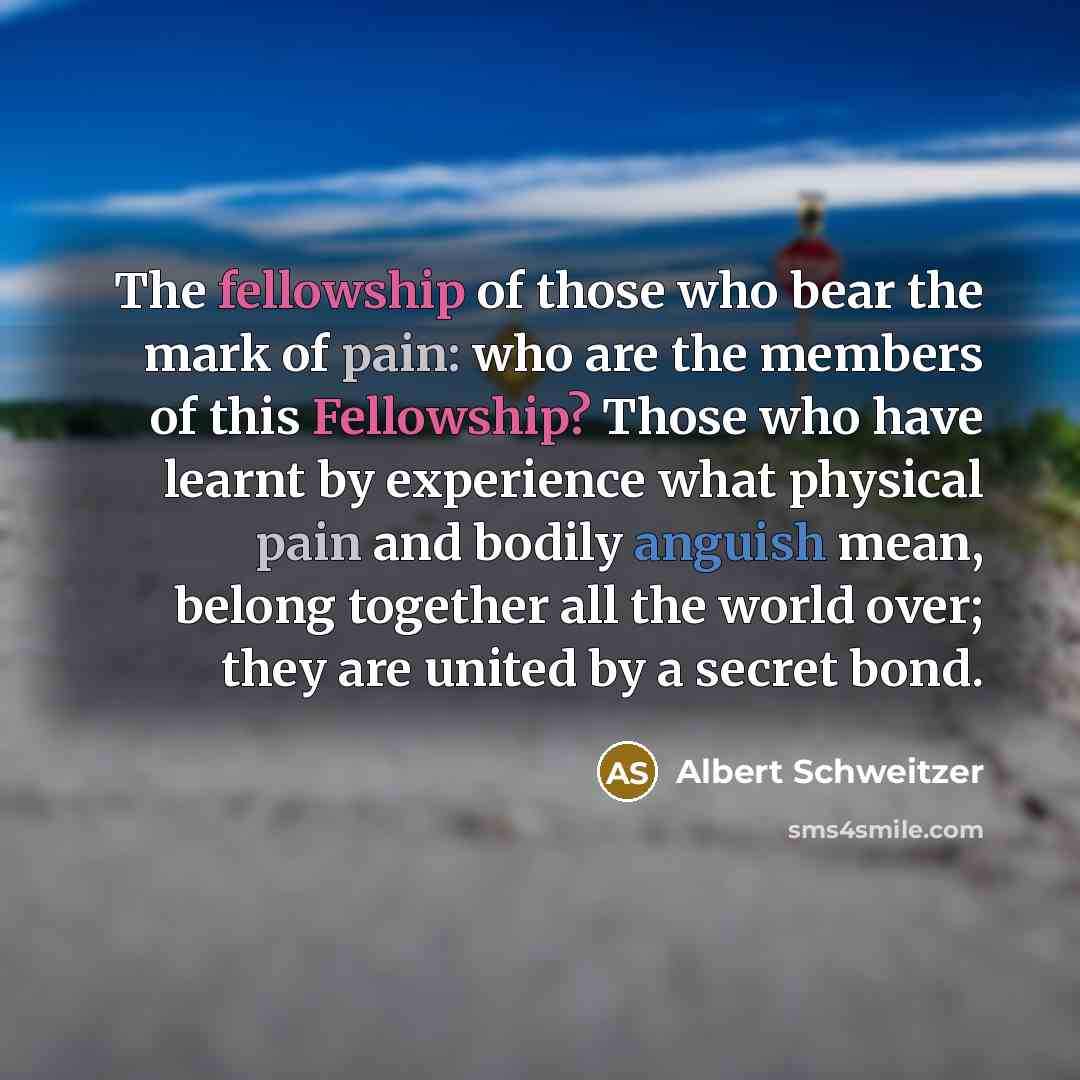 “The fellowship of those who bear the mark of pain:…” quote by Albert Schweitzer